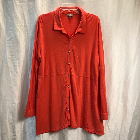 J. Jill Tops - J Jill Pima Button Up Tunic Long Sleeve Coral B38P